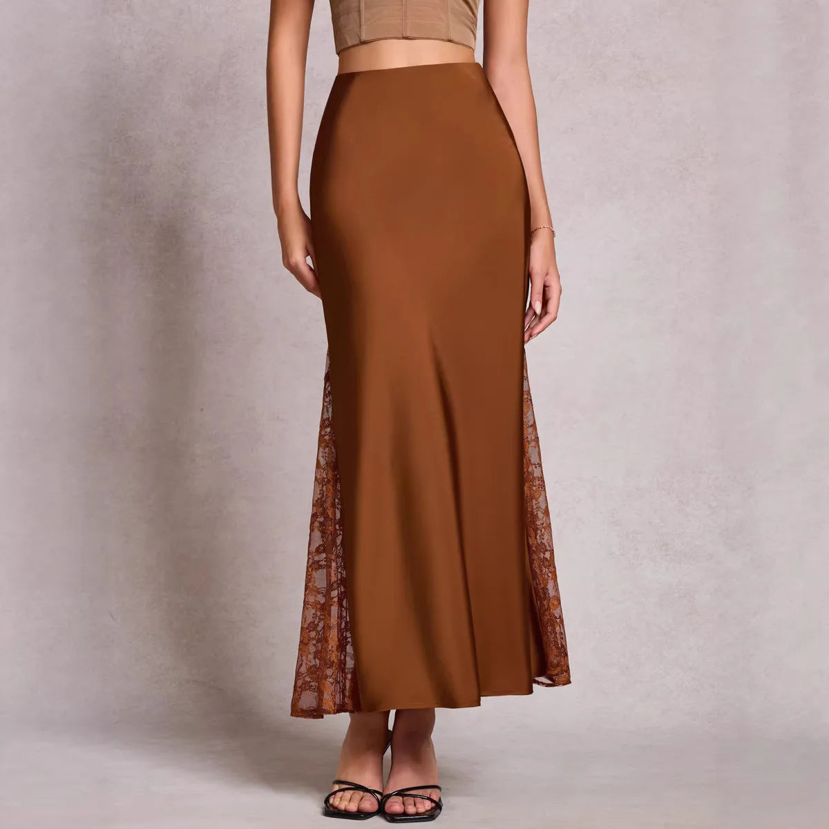 Skirt For Women's Clothing High Waist Elastic Side Lace A-line Long Dress Wraps Buttocks